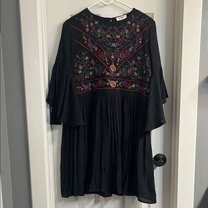 Umgee Black Dress with Colorful Embroidery